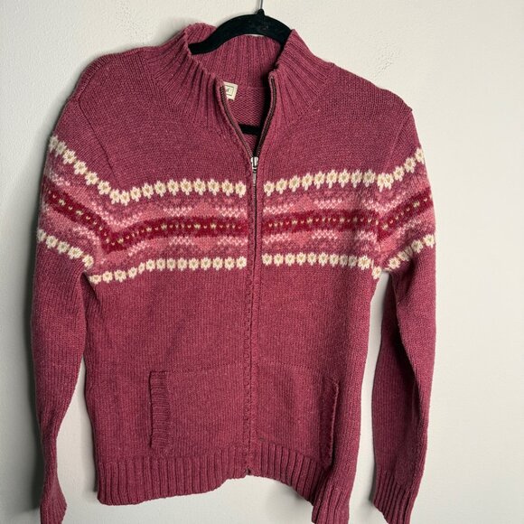 L.L. Bean Women's Red Floral Print Long Sleeve Zip‎ Up Sweater - Size M Medium - Picture 1 of 3